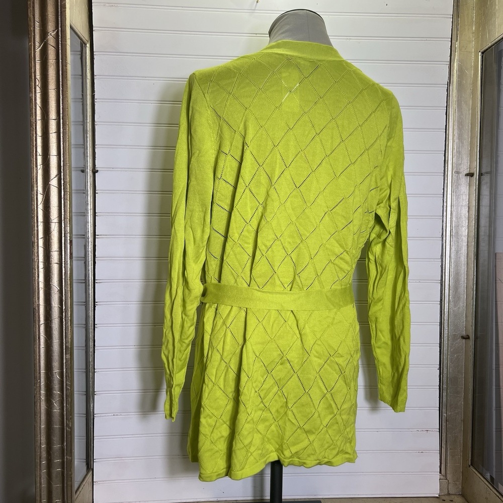 New Lane Bryant Belted Cardigan Sweater 14/16 Neon Green Acrylic  $59.95 MSRP - Picture 4 of 9